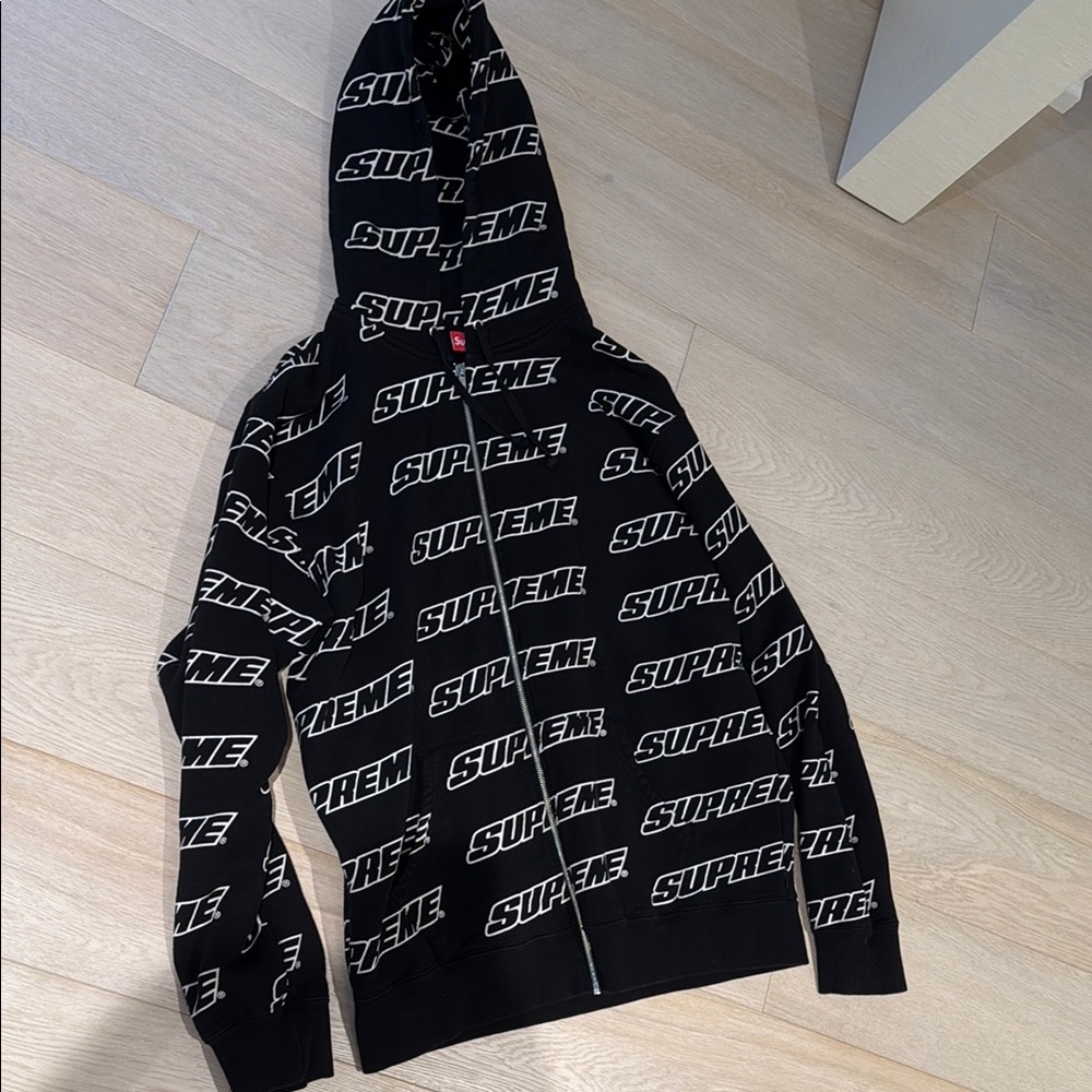 Supreme Black Zip Up Sweater with Graphic Print